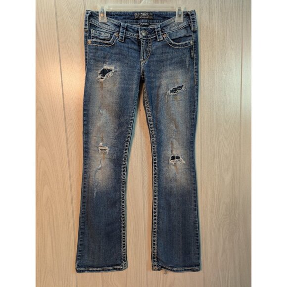 Silver Jeans Womens 27 Blue Denim Pioneer Low Rise Bootcut Tailored Grunge - Picture 1 of 11